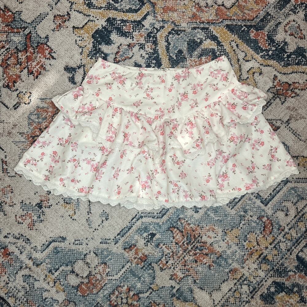 RSQ Women Floral Ruffle Skort Extra Large Cream Pink Eyelet Lace Trim Mini Skirt